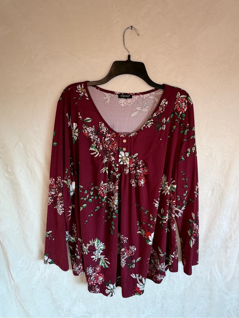 Women's Floral Scoop-Neck Blouse in Maroon by CPOKRTNSO Size 3X